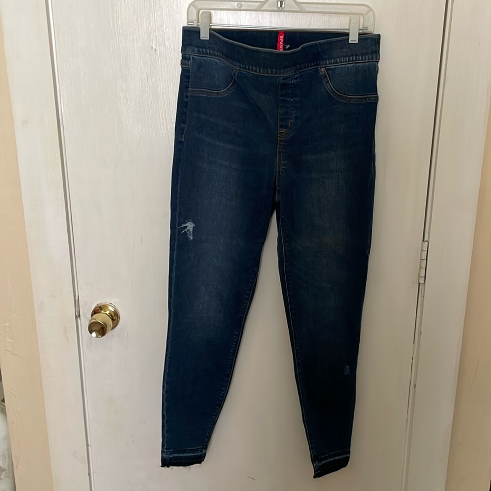 SPANX Distressed Ankle Skinny Jeans, Medium Wash Distressed Large Style …